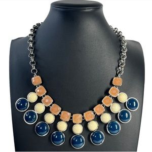 Nautical Statement Bib Necklace Silver Navy Cream Peach 18-21.5"